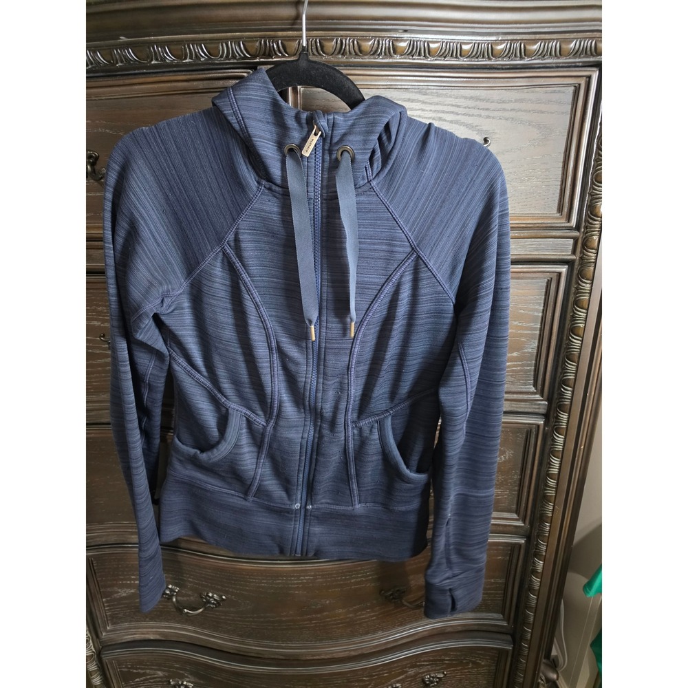 Athleta Navy Blue Space Dye Full Zip Hoodie Athletic Jacket Thumbholes Womens XS